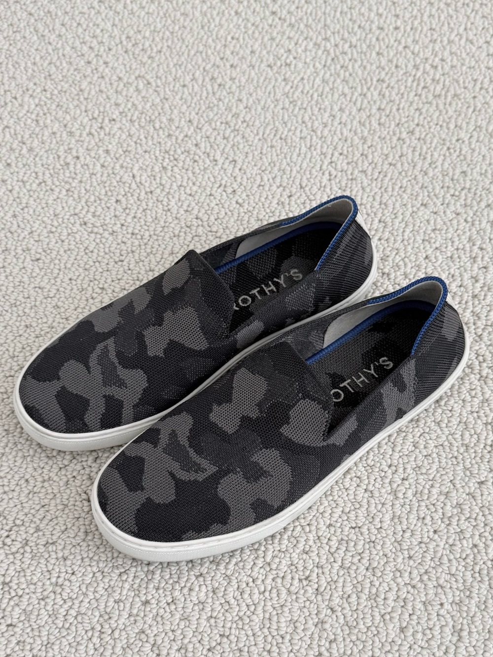 Rothy’s Black Gray Camo Slip On Sneakers